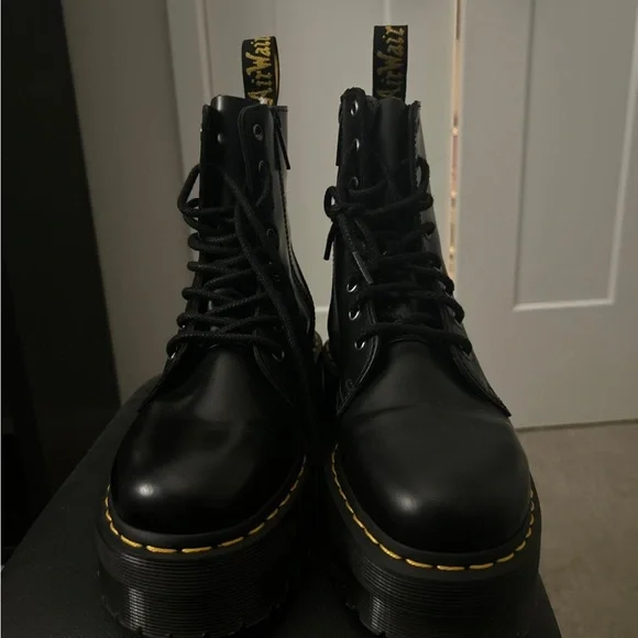 Dr. Martens Black Leather Lace-Up Combat Boots with Yellow Stitching Dr. Martens | Shoes | Dr Martens Black Boots With Yellow  main image 2